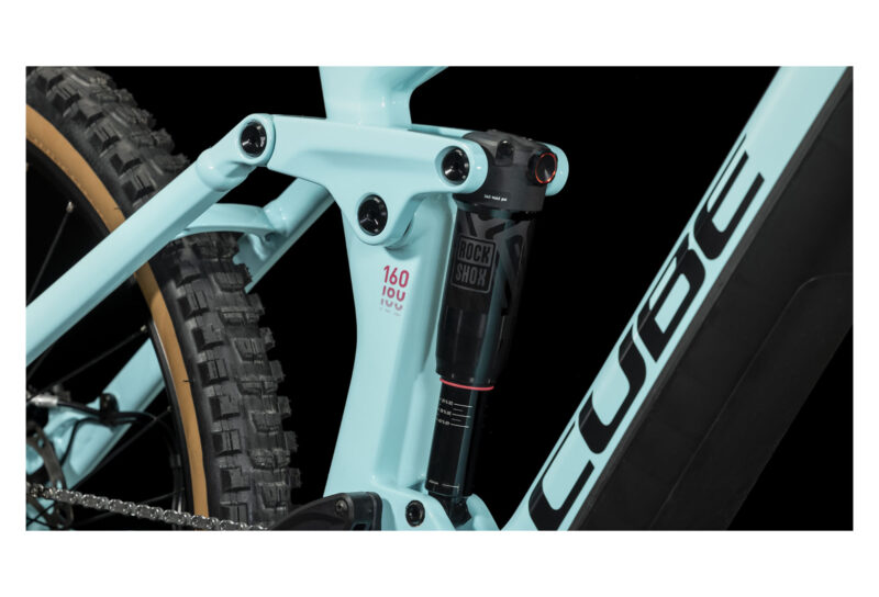 VTT ÉLECTRIQUE TOUT-SUSPENDU CUBE STEREO HYBRID 160 HPC RACE 750 27.5 SHIMANO DEORE 12V 750 WH 27.5'' BLEU ICE 2023 – Image 18